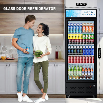 Ferueo Commercial Beverage Refrigerator, 15 Cu.ft.Display Fridge Glass Door Upright Display Door with Adjustable Shelves LED Light for Restaurant,Grocery Stores,Office