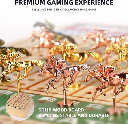 21 Large Horse Race Board Game - Solid Wood Horse Racing Game with 11 Metal Horses 60 Poker Chips Dice &amp Cards Foldable Tabletop Party Game for Adults Family Game Night &amp Friends