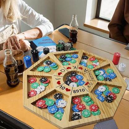 20 inches Michigan Rummy Game Deluxe Set Perfect Blend of A Royal Game of Hearts Rummy Poker Wooden Tripoley Board Game Betting Bluffing Game Classical Family Card Game for Adults 200 Chips…