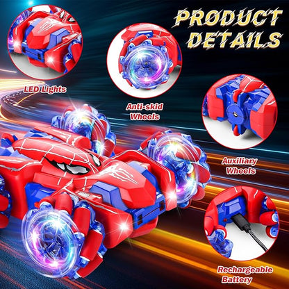 Spider Remote Control Car 2.4Ghz RC Cars with Headlight Double Sided Off-Road 360° Rotating Rechargeable 4WD RC Stunt Car Indoor Outdoor Spider Toys for Boys 4-6 5-7 8-13