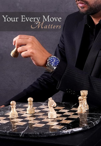 Marble Chess Set for Adults with Complementary Storage Box 15 Black &amp Coral Handmade Chess Board Game Luxury Board Games for Adults with Extra Queens