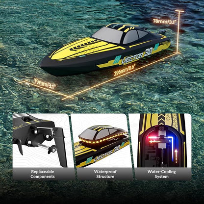VOLANTEXRC RC Remote Control Boat for Pool2.4Ghz Control RC Boats for Adults Lake Electric Boat with Water Cooling System 2Rechargeable Batteries (Yellow)