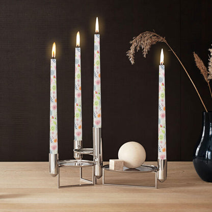 Floral Candlesticks 10 in Long Taper Candles Handmade Printing Candlesticks Tall Tapered Candle Sticks for Home Wedding Dinner Decor Simple Modern, 4 Pack