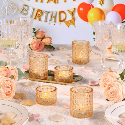 MATAHUM 20 Pcs Gold Glitter Diamond Tealight Candle Holders, Luxury Glass Votive Candle Holders Bulk, 2 Sizes for Wedding Centerpieces, Bridal Shower, Birthday, and Anniversary Party Decor