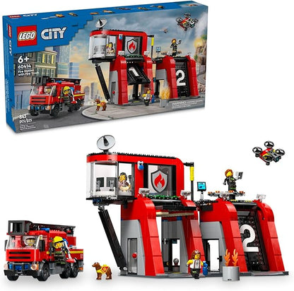 LEGO City Fire Station with Fire Truck Toy - Kids Toy Building Sets with 2 Fire Truck Attachments - Gifts for Boys &amp Girls Ages 6+ - Pretend Play Set with 5 Minifigures - 60414