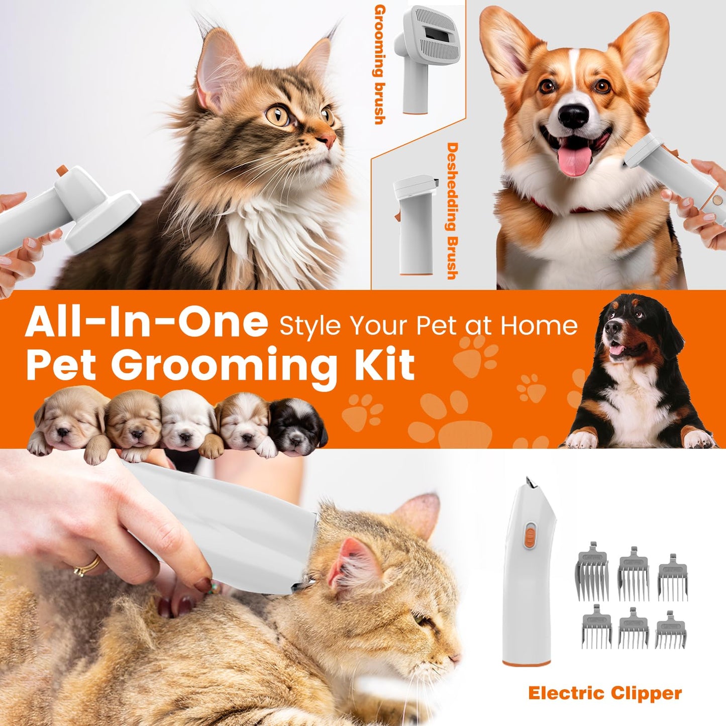ubrobo Dog Grooming Vacuum, Dog Grooming Kit with Pet Clippers, 12,000Pa Pet Hair Grooming Vacuum for Dogs, Vacuum Brush for Shedding Grooming, Low Noise Home Cleaning Tool in 1, PG10
