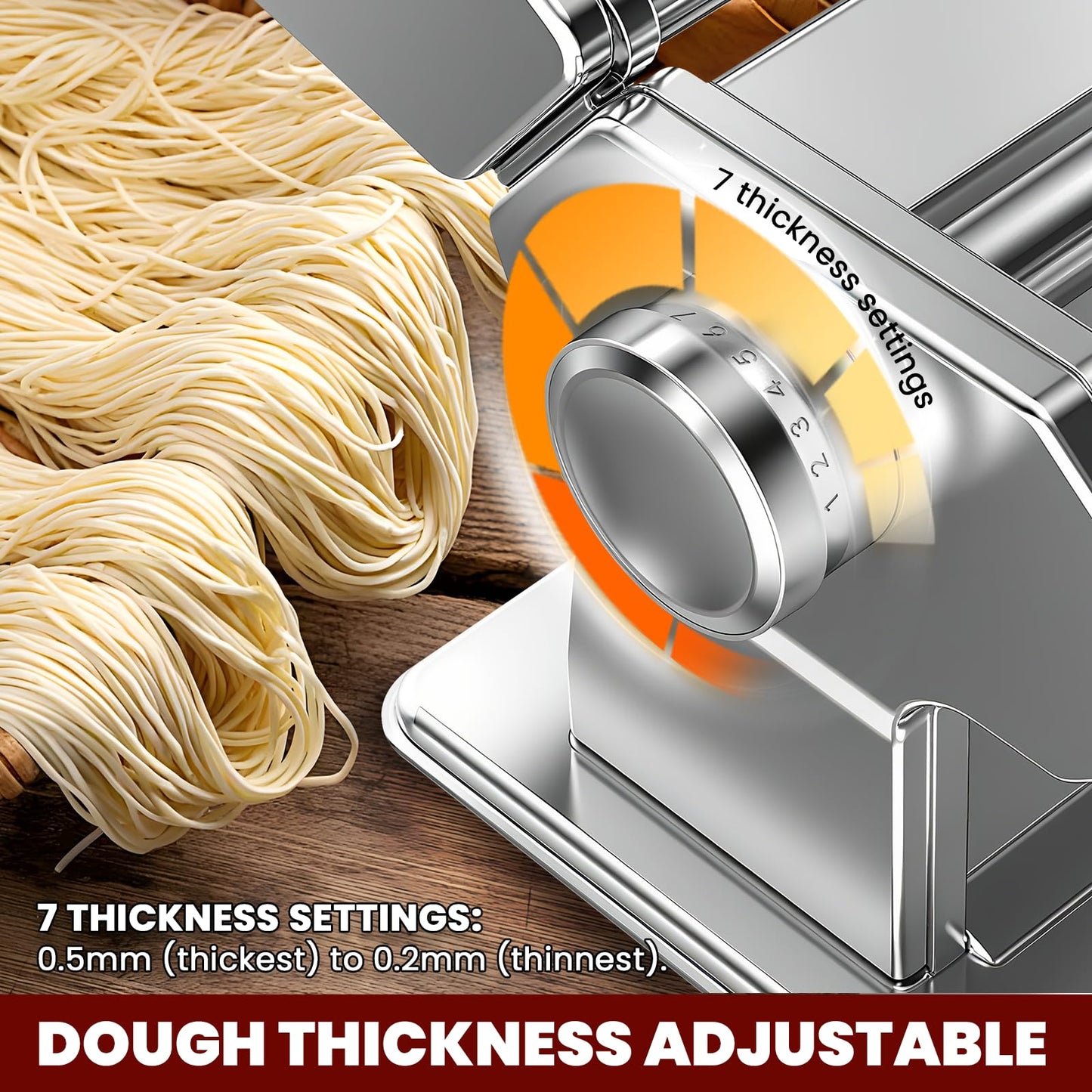 NEWTRY Electric Pasta Maker Machine Noodle Making Dough Roller Press with Detachable Motor 0.2-0.5mm Dough Sheet Thickness Adjustable 1.5mm Pasta 6mm Fettuccine Cutter 110volt for Home Use