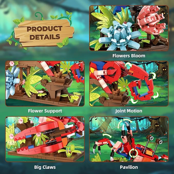 3 in 1 Animals Parrot Chameleon Crab Building Block Set Flowers Botanical Animal Building Toy Compatible with Lego Creative Construction Gift for Adults Kids Boys Girls 6+(538PCS)