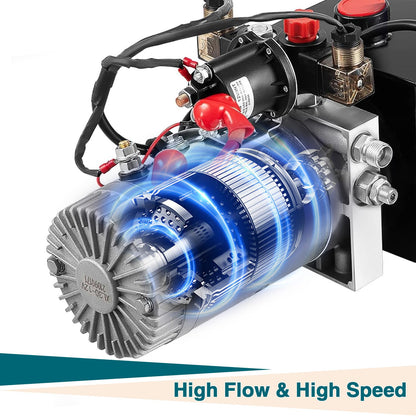12V Double Acting Hydraulic Pump Power Unit, Heavy Duty Industrial Hydraulic Power Pack with 8 Quart Metal Reservoir, High Pressure DC Hydraulic Unit for Dump Trailers, Log Splitters, Lifts