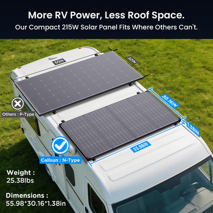 430W Anti-Shading Bifacial Solar Panel,Callsun 2PCS 215 Watt N-Type 16BB Monocrystalline PV Module, Over 25% High Efficiency,Ideal for 12V/24V System,RV,Marine,Portable Power Station,Off-Grid