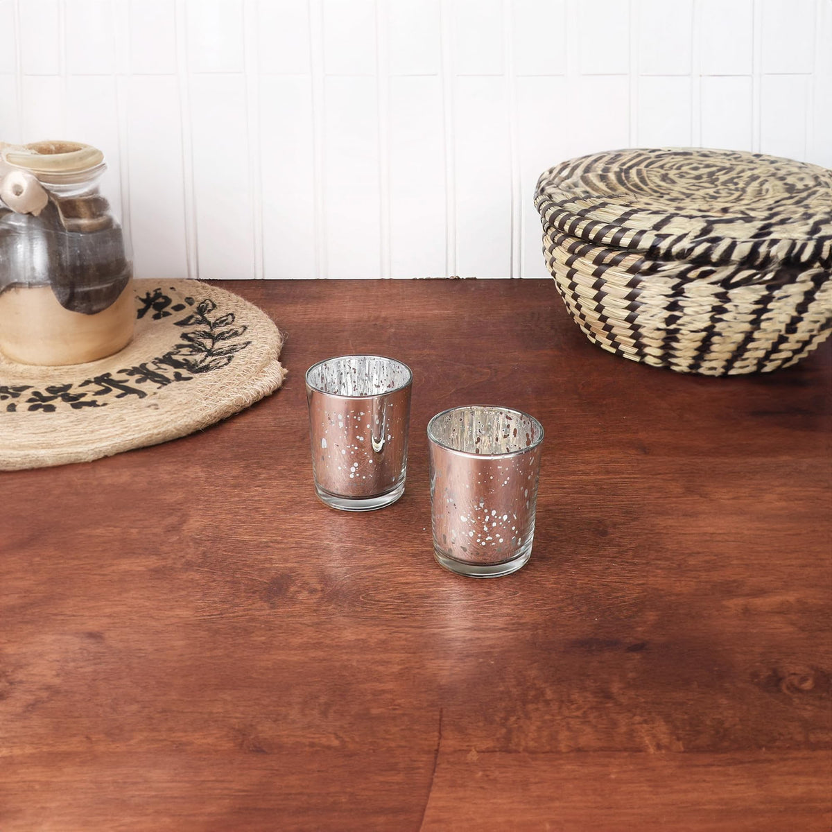 WGV Silver Speckled Tea Light Votive Candle Holder 2.2x2.75, Small Tiny Utility Cylinder Mercury Glass Vase, Home Accent Decor, 1 Pc