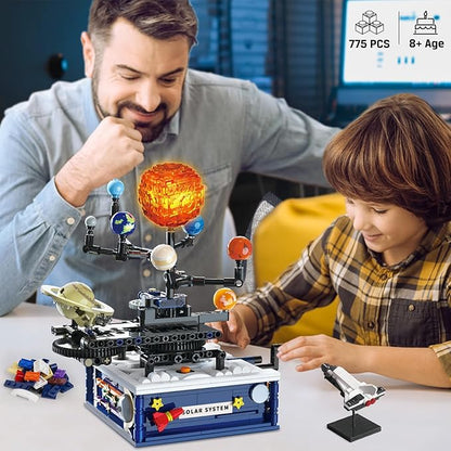 Solar System Building Sets with Light - Rotatable Space Exploration Building Toys with 9 Planets &amp Rocket Sets Science Astronomy Educational Gifts for Boys Girls Age 8+ Years Old Kids(775 PCS)