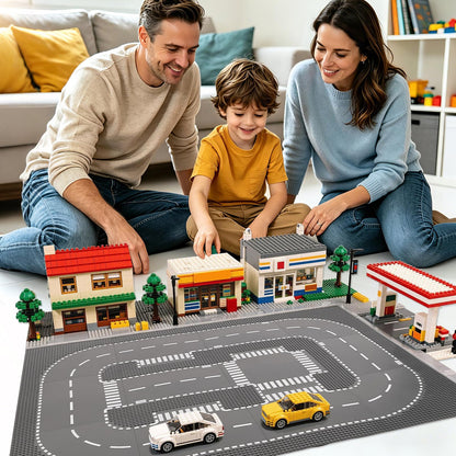 Pokiiulk 9 Pack Road Base Pates for Building, Compatible with Lego Classic Bricks, 10” x 10” Baseplates Fits for Lego Roads, Road Base Plates for City Sets (Attached DIY Stickers)