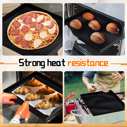 Teenyyou 2 Pcs 13.5'' x 13.5'' x 1'' PTFE Solid Oven Basket, Cooking Oven Trays, Non stick Kitchen Cooking Basket, Black Baking Sheet, Trays for Accessories Chips Chicken Wings Bread Heating