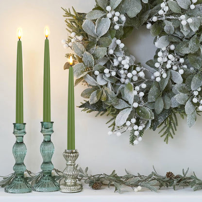 CVHOMEDECO. Flameless Taper Candles with 10-Key Remote, Battery Operated Led Flickering 3D Wick Window Candles Real Wax Finished Home Christmas Party Decor 0.78 x 11 Inch, Pack of 3, Sage Green