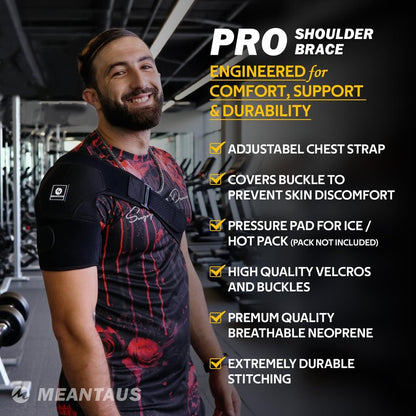 MEANTAUS Shoulder Brace – Comfortable Adjustable Support for Pain Relief & Recovery | Rotator Cuff Compression Sleeve Stabilizer for Sports, Gym & Injury Rehab | Fits Left/Right Shoulder, Men & Women (L)