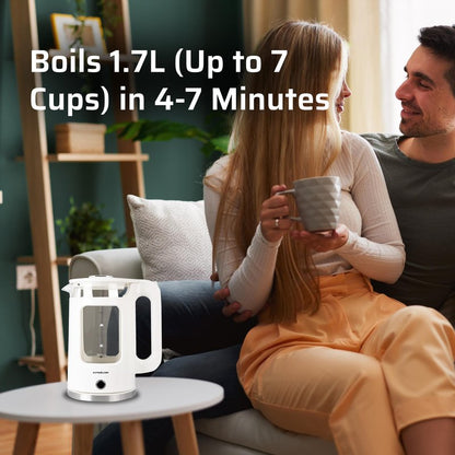 Epsilon 1.7L Glass Electric Kettle – Hot Water Tea Kettle with LED Light, Stainless Steel & Borosilicate Glass, Auto Shut-Off, BPA-Free Electric Teapot, 1100W Fast Boil, Cool Touch