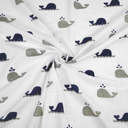 American Baby Company 100% Natural Cotton Fitted Pack and Play Sheet 39" x 27" - Soft & Breathable Pack N Play Sheet for Playpen, Playard & Mini Crib Mattress, Navy Whale, for Boys & Girls