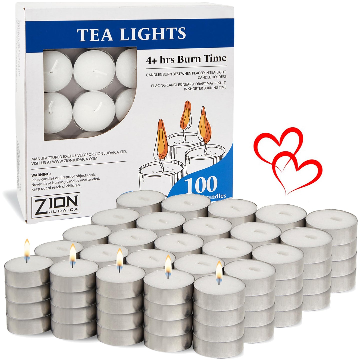 Zion Judaica Premium Unscented Tealight Candles Set Smokeless Multi-Pack Tea Candles Dripless Clean Burning Tea Lights Long Lasting Candlelight for Home Décor Religious Ceremonies (4 Hour, 100, Count)