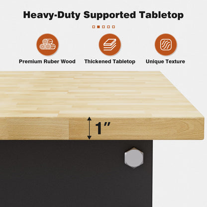 47" Height Adjustable Workbench, 2000 LBS Load Capacity Workstation Desk, Rubber Wood Top Workstation with Power Outlet, Heavy-Duty Hardwood Worktable for Workshop, Garage