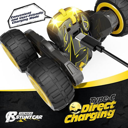 Tecnock Remote Control Car for Kids 2.4GHz RC Cars with USB-C Easy Charging 4WD Double Sided 360° Rotates and Flips RC Stunt Car Toys Gift for Boys and Girls Ages 6-8 8-12
