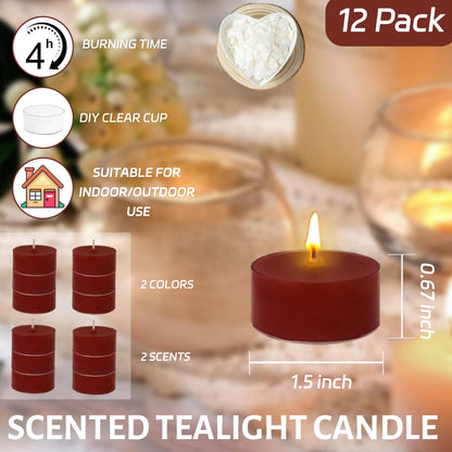 Christmas Red Scented Tealight 12 Pack Round Apple Scented Tealight Candles 4 Hour Burn Time Tea Candles for Holiday Christmas Halloween Thanksgiving Valentine's Day Scents, Gifts for Woman
