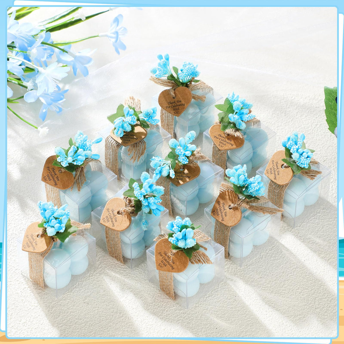 MTLEE Mini Bubble Candles Wedding Favors Gifts for Guests 1.57" x 1.38" Bubble Candles with Cards Dried Flowers DIY Gift Set for Baptism Party Bridal Shower Thank You Gifts(Blue,30 Sets)