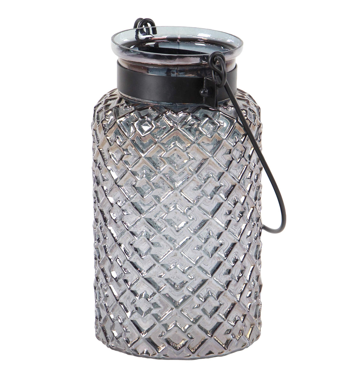 Deco 79 Glass Textured Candle Lantern, 7" x 7" x 12", Black