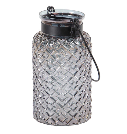 Deco 79 Glass Textured Candle Lantern, 7" x 7" x 12", Black