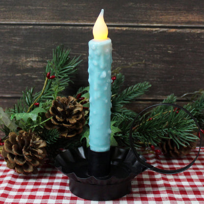 CVHOMEDECO. Real Wax Hand Dipped Battery Operated LED Timer Taper Candles Rustic Primitive Flameless Lights Decor, 6-3/4 Inch, Teal, 2 PCS in a Package
