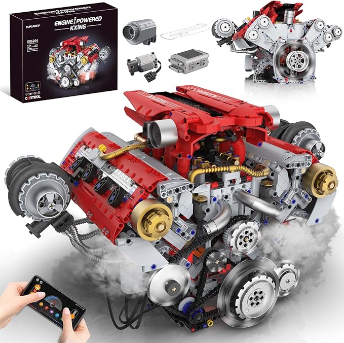 V8 Engine Building Kit That Works Build Your Own Model Engine for Adult8-Cylinder Car Engine with Spray &amp Light Building Engineering Toys for Kids Adults (3168PCS)