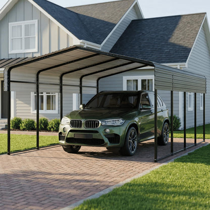 13x20FT Heavy Duty Metal Carport, Galvanized Steel Frame & Roof with Reinforced Base, All-Weather Outdoor Shelter for Vehicles, Boats and Outdoor Storage