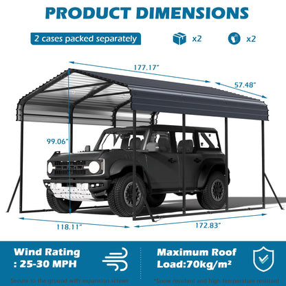 10x15 Carport Heavy Duty, Metal Carport with Galvanized Steel Roof, Metal Car Garage Multi-Use Shelter Outdoor Portable for Car, Boat, Pickup and Tractor