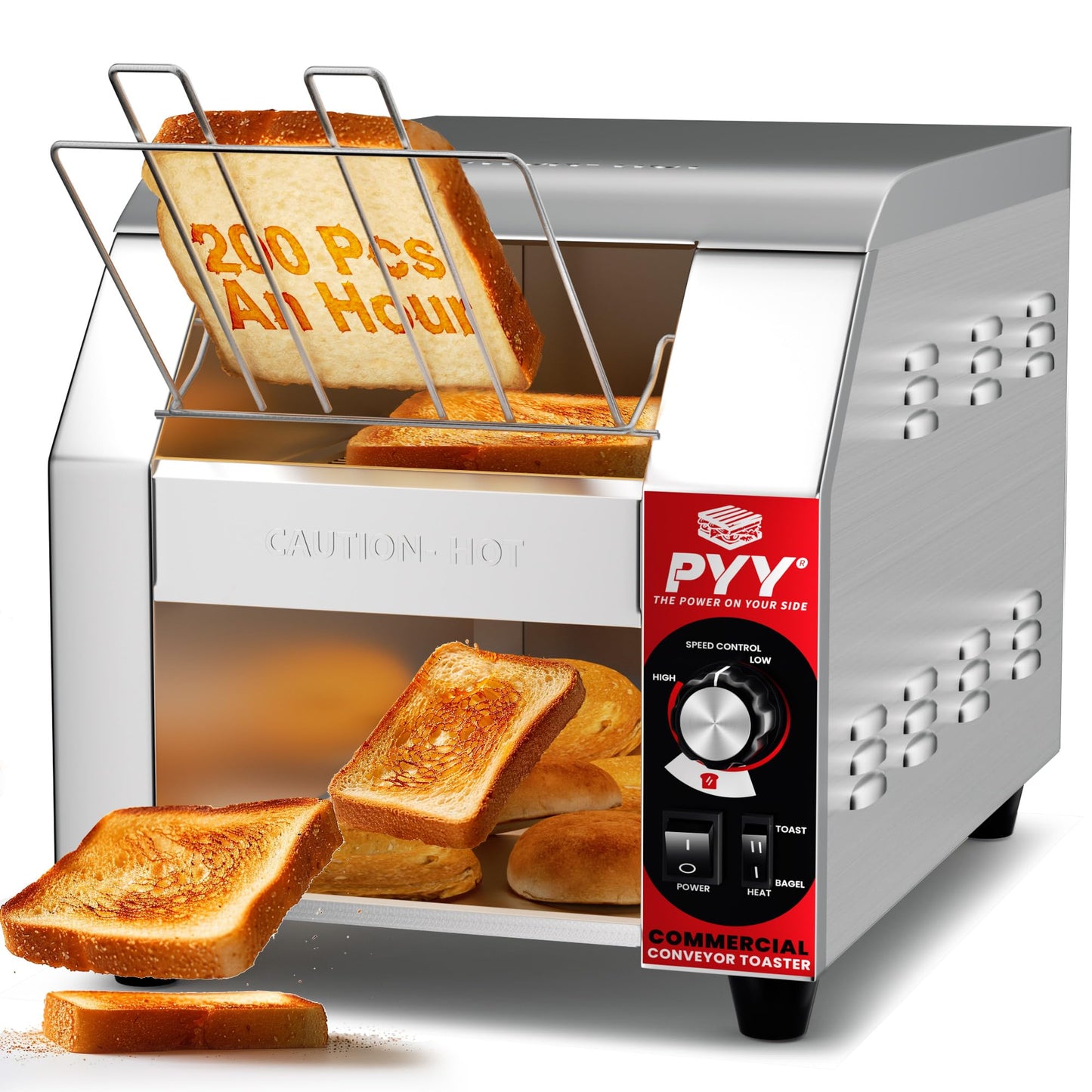 PYY Commercial Conveyor Toaster - 200 Slices/Hour Upgrade Electric Industrial Belt Toasters Heavy Duty Stainless Steel Tostadora Transportadora for Bun Bagel Bread Waffle Restaurant Buffet