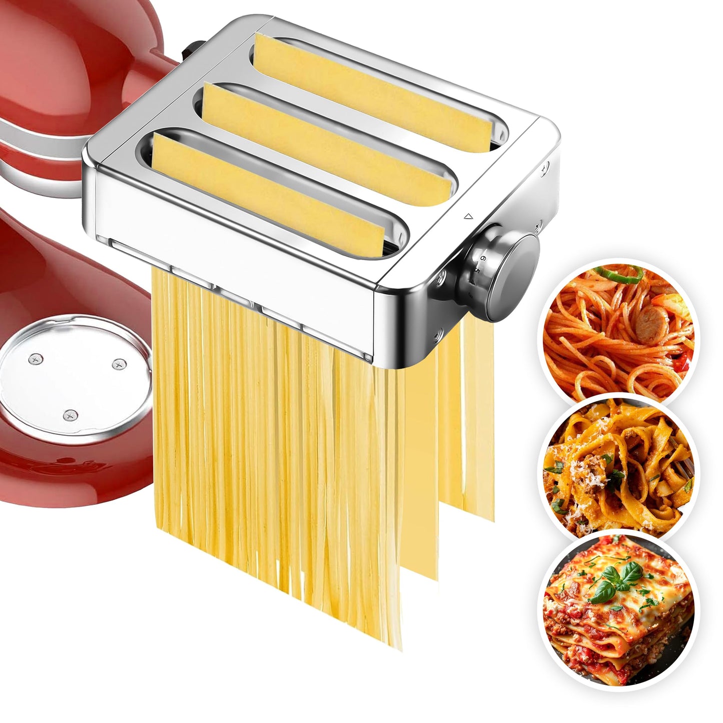 3-in-1 Metal Pasta Maker Attachment, Compatible with All KitchenAid Stand Mixers, Includes Pasta Roller, Fettuccine Cutter, and Spaghetti Cutter, Make Fresh Homemade Pasta with Ease