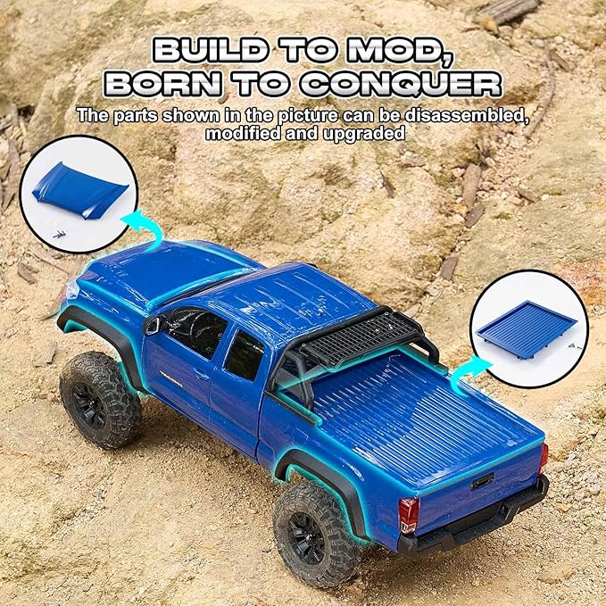 FMS FCX24 TOYOTA TACOMA 1/24 RC Crawler 4x4 RC Truck Crawler Official Licensed Scale RC Rock Crawler with 2-Speed Transmission High Torque Motor All-Metal Bearings RTR RC Car for Adults (GRAY)