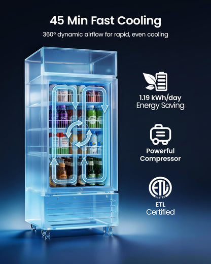 ICEVIVAL Commercial Beverage Refrigerator, 5.8 cu.ft Glass Door Drink Cooler with LED Lightbox & Lock, 32-50℉ Adjustable Temperature, ETL Certified Display Fridge for Bar, Restaurant & Shop
