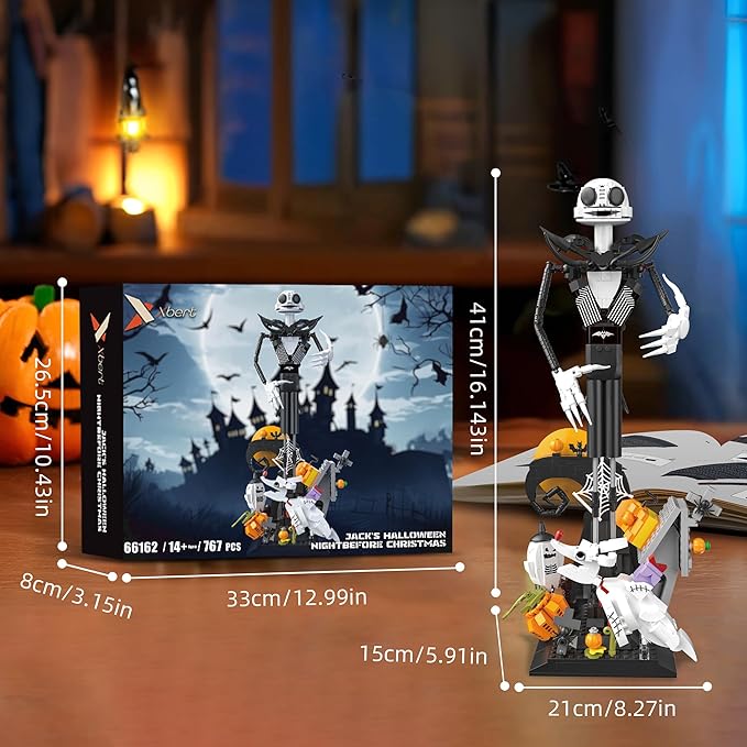 Xbert Skeleton Halloween Toy Building Set Nightmare Before Christmas Halloween Decor PumpkinCrucifix Cobweb Ghost Dog Jack Skellington Haunted Horror Building Blocks Sets Halloween 2025