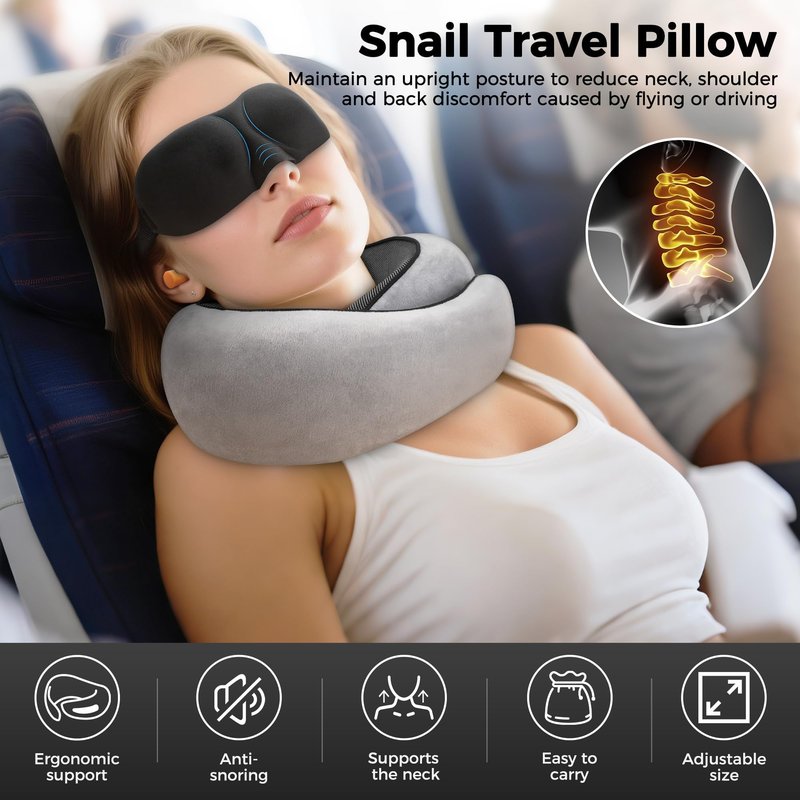 HiztoBlo Neck Pillow for Traveling, Travel Pillows for Airplanes 2025 New 100% Pure Memory Foam, Neck Pillow Airplane with 360º Ergonomic Design, Travel Neck Pillows for Airplanes, Office and Car