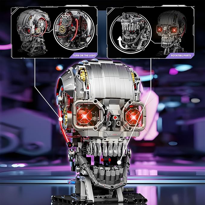 Mechanical Skull Building Block Set 3D Poseable Model with Mandibular Teeth Bite Drive can be driven by hand or motor for STEM Toys for Kids &amp Adults Perfect for Horror Fans &amp Gothic Room Deco