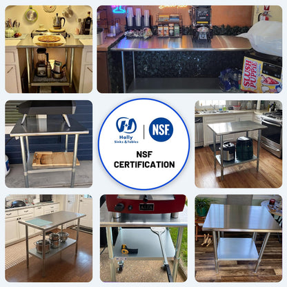 Hally Stainless Steel Table for Prep & Work 24 x 12 Inches, NSF Commercial Heavy Duty Table with Undershelf and Galvanized Legs for Restaurant, Home and Hotel