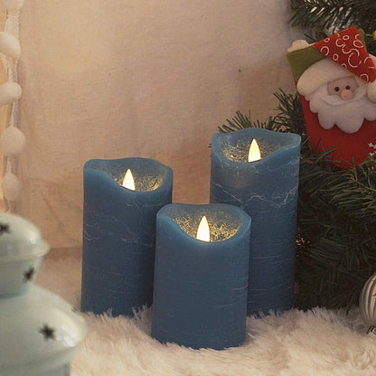 iZAN 3 Pack Real Wax Flameless Candles Battery Operated LED Pillar Flickering Realistic Electric Candle Gift Sets with Remote Control and Cycling 24 Hours Timer 3”D X 4" 5" 6" H (Blue)
