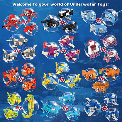 24 Party Favors Kids Building Blocks Dinosaur Sea Animals Pool Party Favors Building Set for Birthday Classroom PrizesGoodies Bag Filling Gift for Boys and Girls Ages 6-12