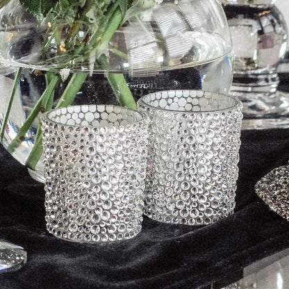 Strass Votive Holder, Glass, Sparkling Rhinestones, Candlelight, for an Elegant, Romantic Aesthetic, Silver, 2", Sold Individually