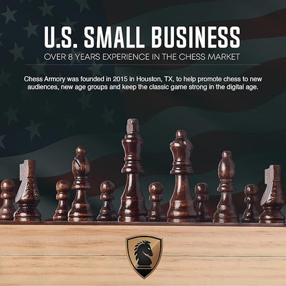 Chess Armory 15 inch Chess Set Magnetic - Premium Wooden Board Game with a Portable Wood Case and Secure Storage for Pieces Set for Kids and Adults (Walnut Wood)