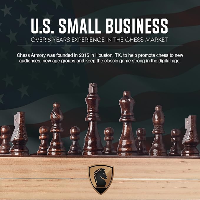 Chess Armory Wooden Chess Set – 17-Inch Large Chess Board with Felted Storage Box Extra Queens &amp Handcrafted Staunton Pieces