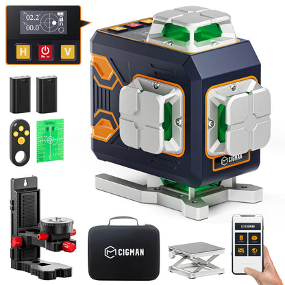CIGMAN 4x360° 16 Lines Laser Level with Remote&APP Control, Green Self Leveling Cross Line Laser, 4D Vertical/Horizontal Line for Construction, Home Renovation, Picture Hanging
