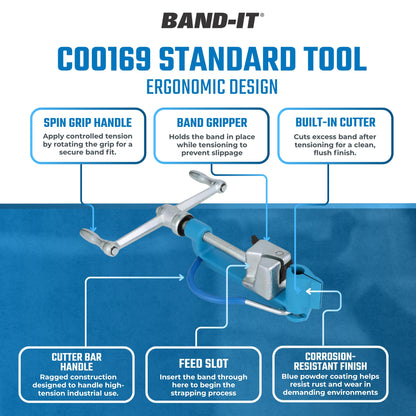 BAND-IT C00169 Standard Banding Tool – 1/4" to 3/4" Wide (0.015" - 0.030" Thick) Alloy, Galvanized & Stainless Steel Strapping Tensioner with Built-in Cutter for Industrial Applications
