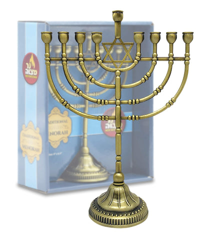 Ner Mitzvah Traditional Bronze Candle Menorah - Chanukah Candles - 9" High