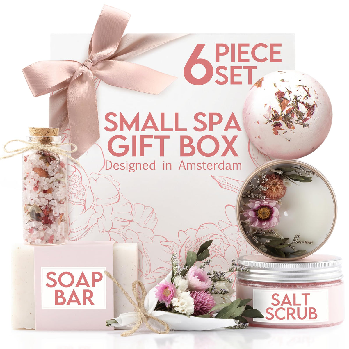 Birthday Gifts for Women – Orchid & Jasmine Spa Gift Basket, Luxury Candle Set & Bath Sets Self Care Box, Gift for Mom, Wife or Friend